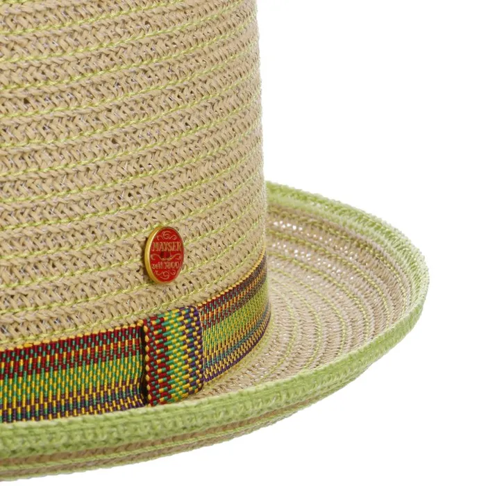 Men Andy Green Pork Pie Straw Hat Natural Green Mayser Pork Pie Hats