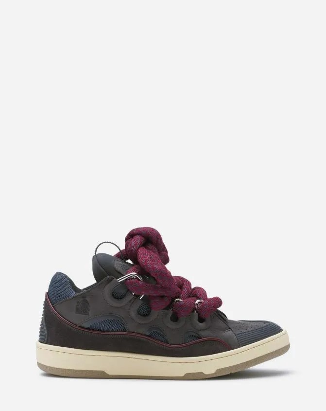 Men Curb Lanvin Curb Sneakers In Leather With Snake Laces Shark Grey