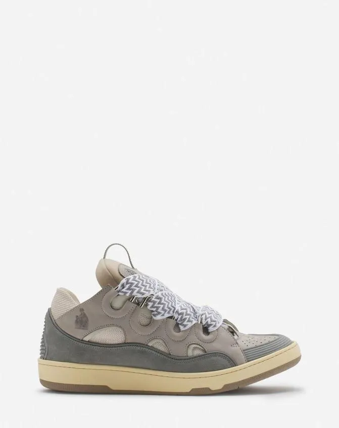 Men Curb Lanvin Leather Curb Sneakers Grey