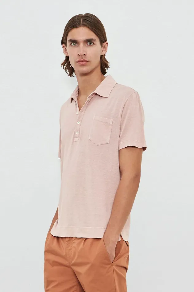 Men FILICUDI 8211 Linen Cotton Jersey Short Sleeve Polo Shirt 8211 Soft Pink Massimo Alba TShirts and Polos Men FILICUDI 8211 Linen Cotton Jersey Short Sleeve Polo Shirt 8211 Soft Pink Massimo Alba TShirts and Polos