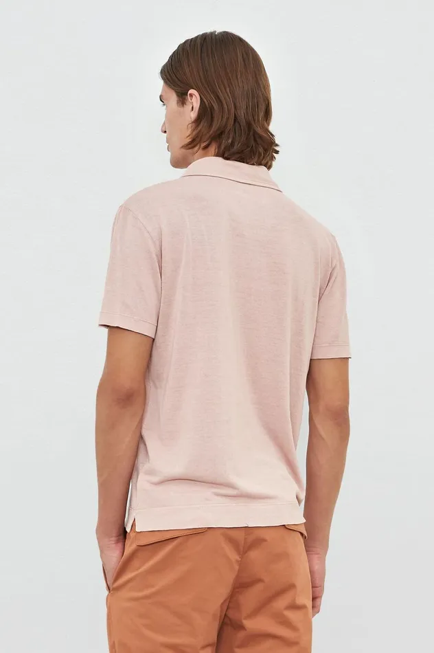 Men FILICUDI 8211 Linen Cotton Jersey Short Sleeve Polo Shirt 8211 Soft Pink Massimo Alba TShirts and Polos