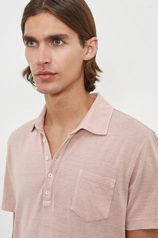 Men FILICUDI 8211 Linen Cotton Jersey Short Sleeve Polo Shirt 8211 Soft Pink Massimo Alba TShirts and Polos