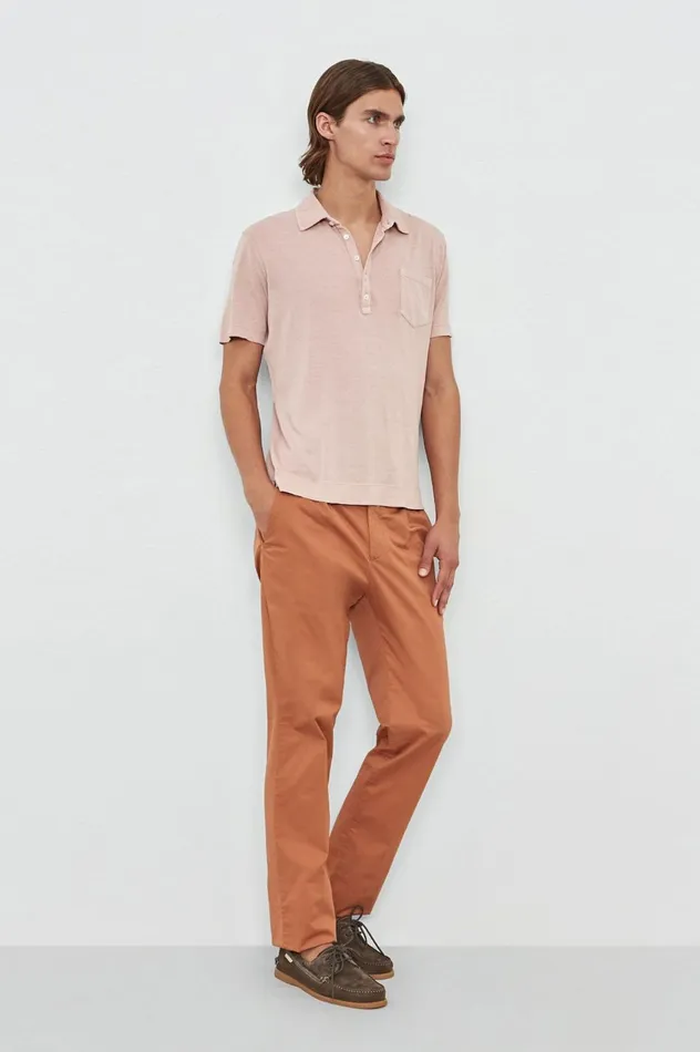 Men FILICUDI 8211 Linen Cotton Jersey Short Sleeve Polo Shirt 8211 Soft Pink Massimo Alba TShirts and Polos