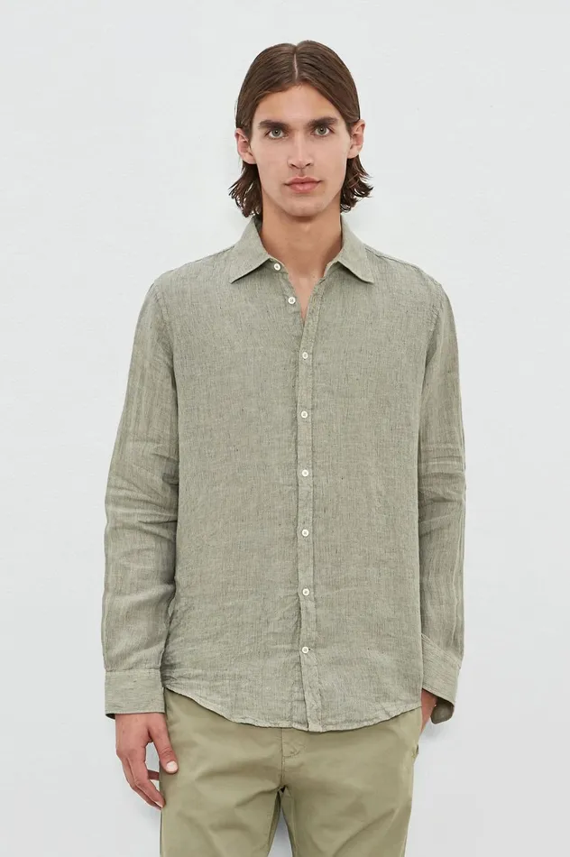 Men GENOVA 8211 Linen Shirt 8211 Fango Massimo Alba Shirts