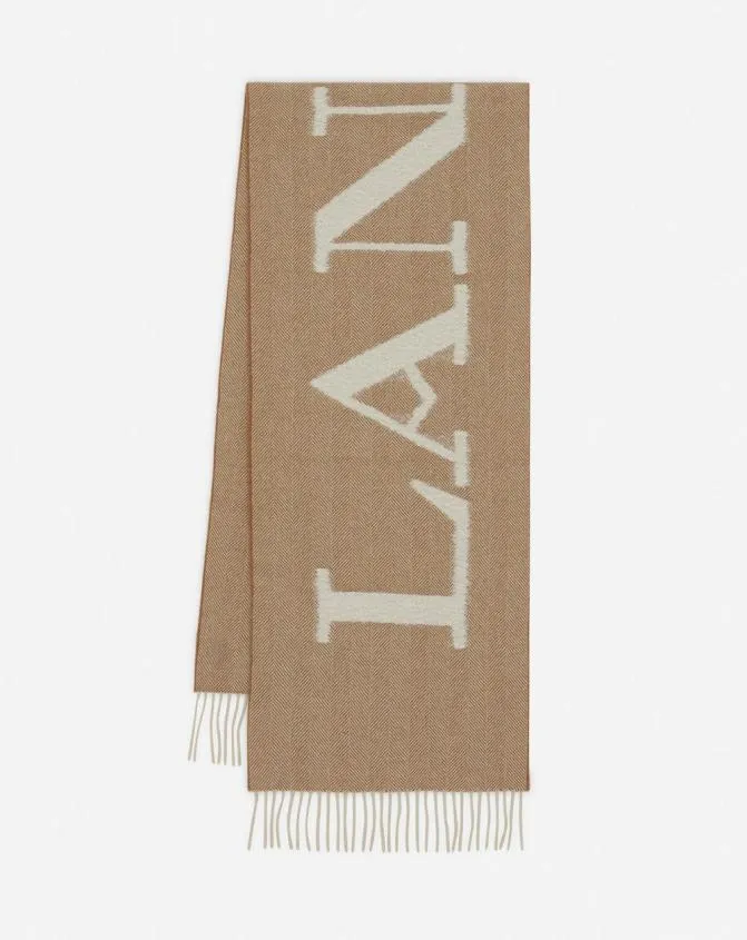 Men Hats Lanvin Signature Fringed Wool Scarf Masticecru