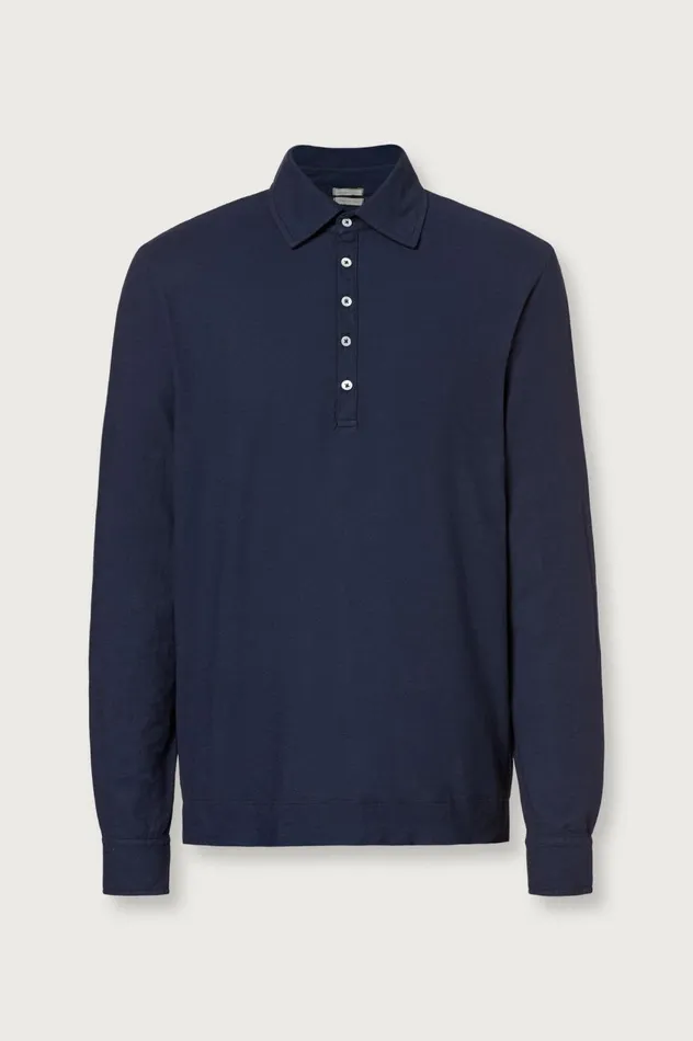Men ISCHIA 8211 Cotton Jersey Long Sleeve Polo Shirt 8211 Blu Massimo Alba TShirts and Polos Men ISCHIA 8211 Cotton Jersey Long Sleeve Polo Shirt 8211 Blu Massimo Alba TShirts and Polos