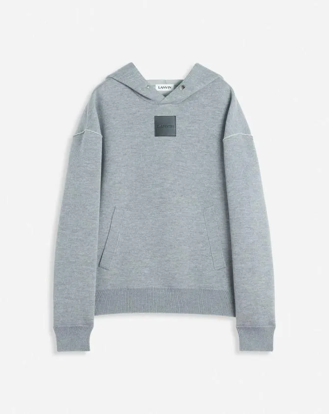 Men Knitwear and Sweatshirts Lanvin Baggy Wool Hoodie Steel