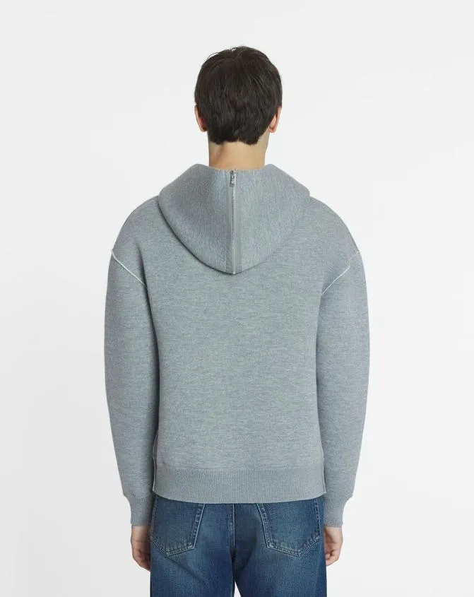 Men Knitwear and Sweatshirts Lanvin Baggy Wool Hoodie Steel Men Knitwear and Sweatshirts Lanvin Baggy Wool Hoodie Steel