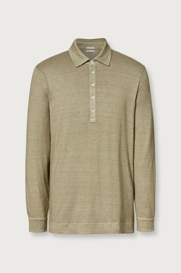 Men RAYA 8211 Linen Cotton Jersey Long Sleeve Polo Shirt 8211 Fango Massimo Alba TShirts and Polos Men RAYA 8211 Linen Cotton Jersey Long Sleeve Polo Shirt 8211 Fango Massimo Alba TShirts and Polos