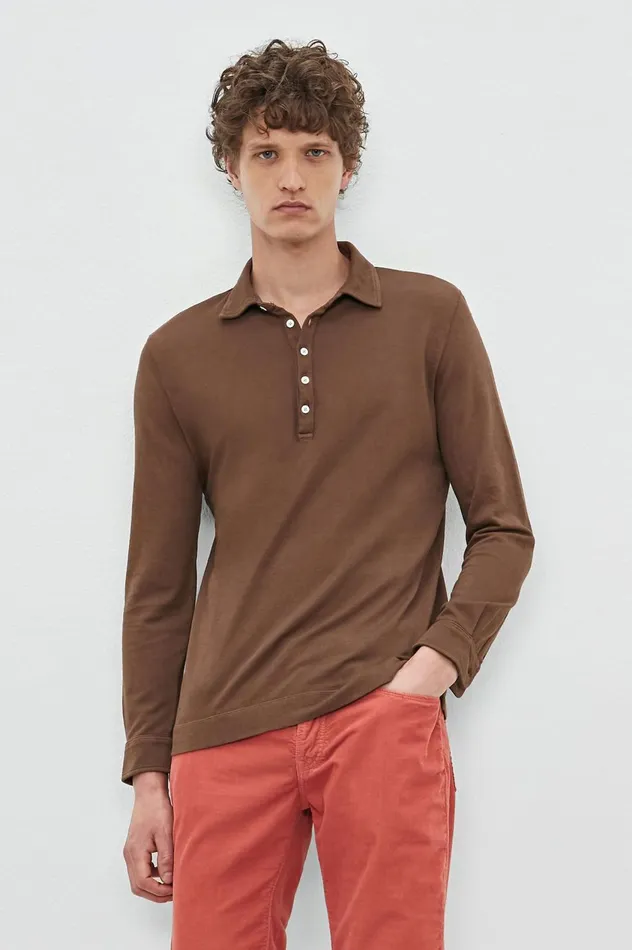 Men RAYA 8211 Linen Cotton Jersey Longsleeve Polo Shirt 8211 Pecan Massimo Alba TShirts and Polos Men RAYA 8211 Linen Cotton Jersey Longsleeve Polo Shirt 8211 Pecan Massimo Alba TShirts and Polos