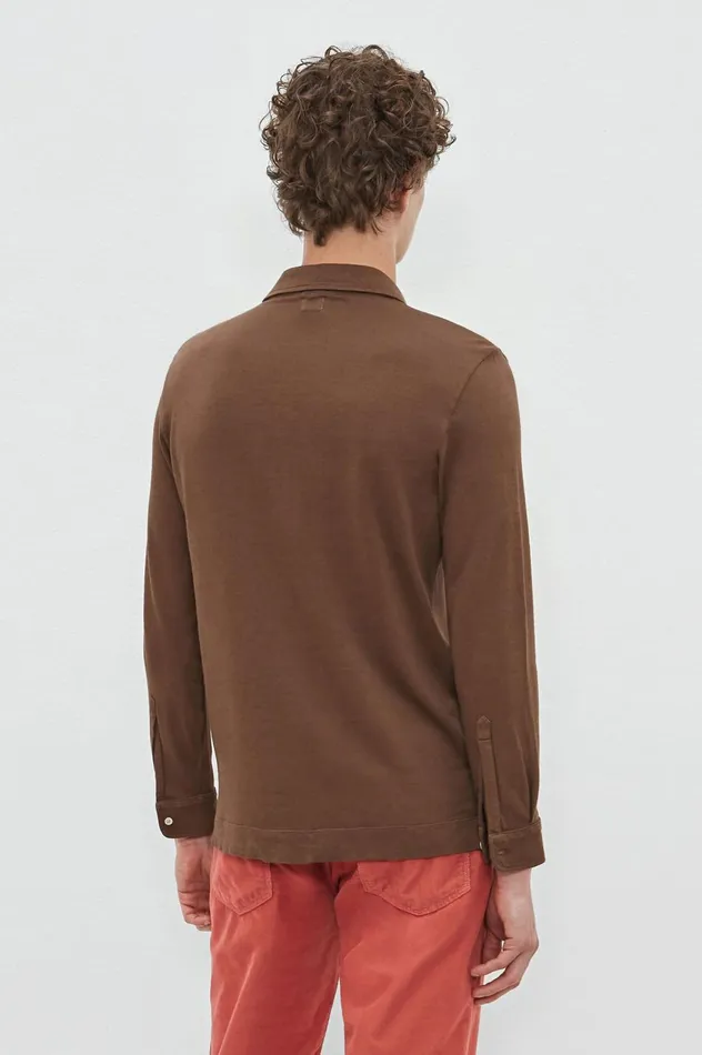 Men RAYA 8211 Linen Cotton Jersey Longsleeve Polo Shirt 8211 Pecan Massimo Alba TShirts and Polos