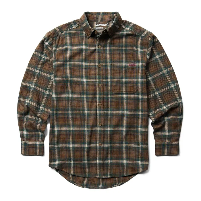Men Rivet Flannel Shirt Chestnut Plaid Wolverine Work Shirts