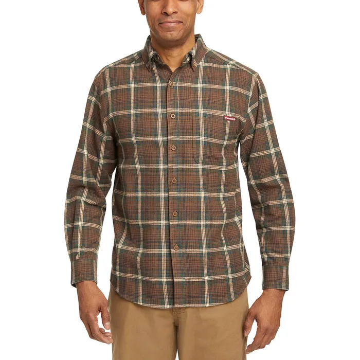 Men Rivet Flannel Shirt Chestnut Plaid Wolverine Work Shirts