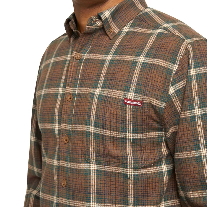 Men Rivet Flannel Shirt Chestnut Plaid Wolverine Work Shirts