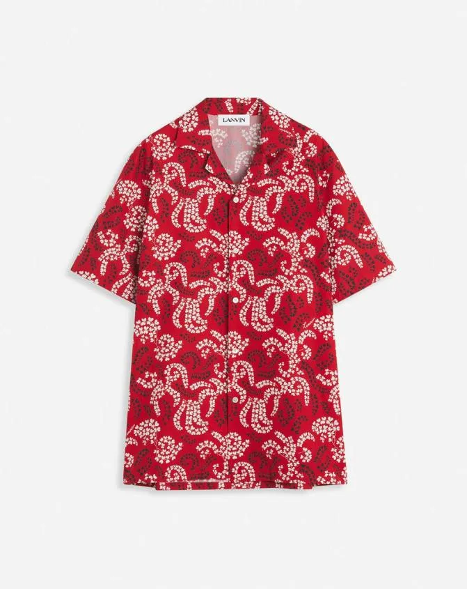 Men Shirts Lanvin Printed Cotton Shirt Carmine Red