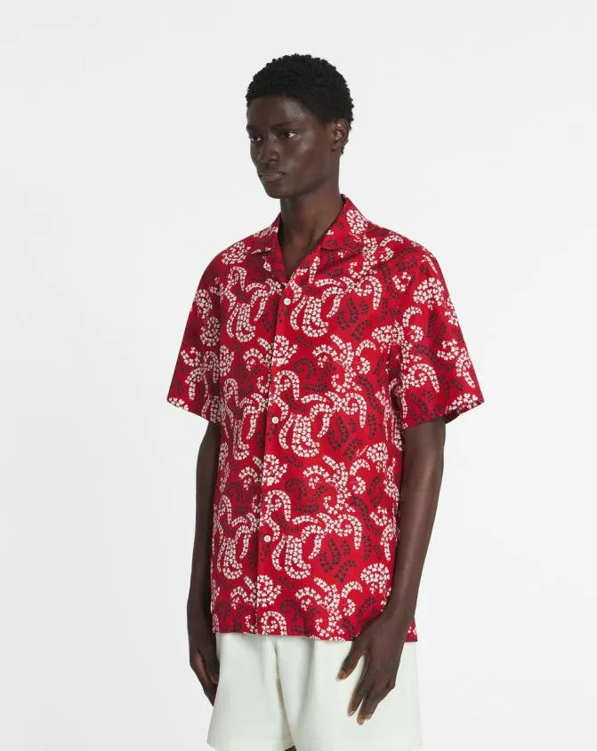 Men Shirts Lanvin Printed Cotton Shirt Carmine Red Men Shirts Lanvin Printed Cotton Shirt Carmine Red