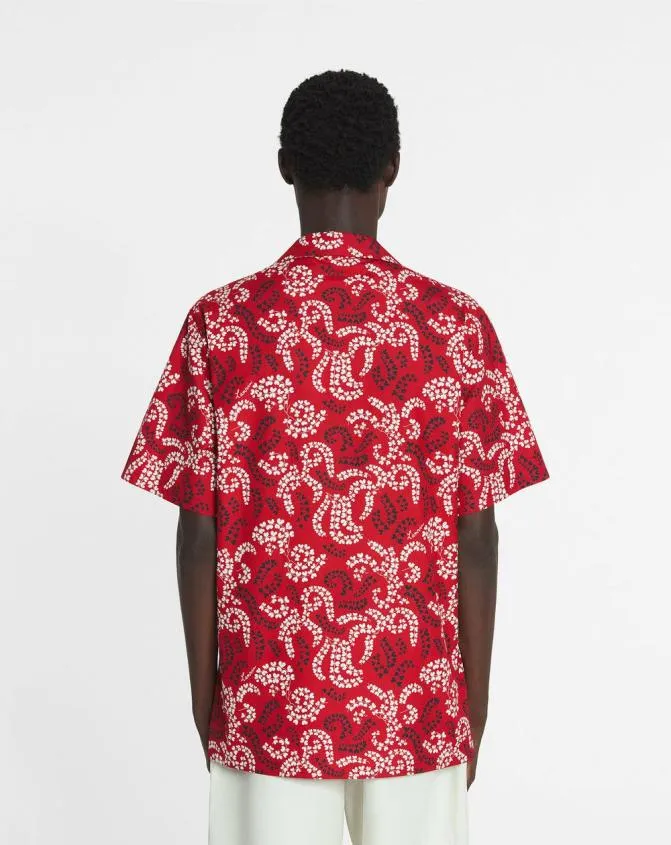 Men Shirts Lanvin Printed Cotton Shirt Carmine Red Men Shirts Lanvin Printed Cotton Shirt Carmine Red