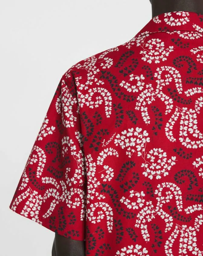 Men Shirts Lanvin Printed Cotton Shirt Carmine Red Men Shirts Lanvin Printed Cotton Shirt Carmine Red