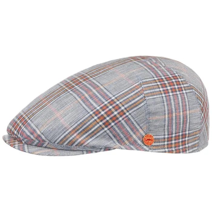 Men Sidney Superior Linen Check Flatcap Blue Mayser Flat Caps