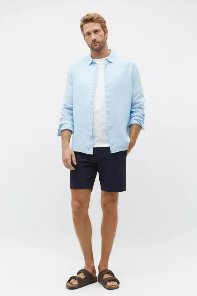 Men TShirts and Sweaters Seed Heritage Linen Shirt Clear Blue Crossdye