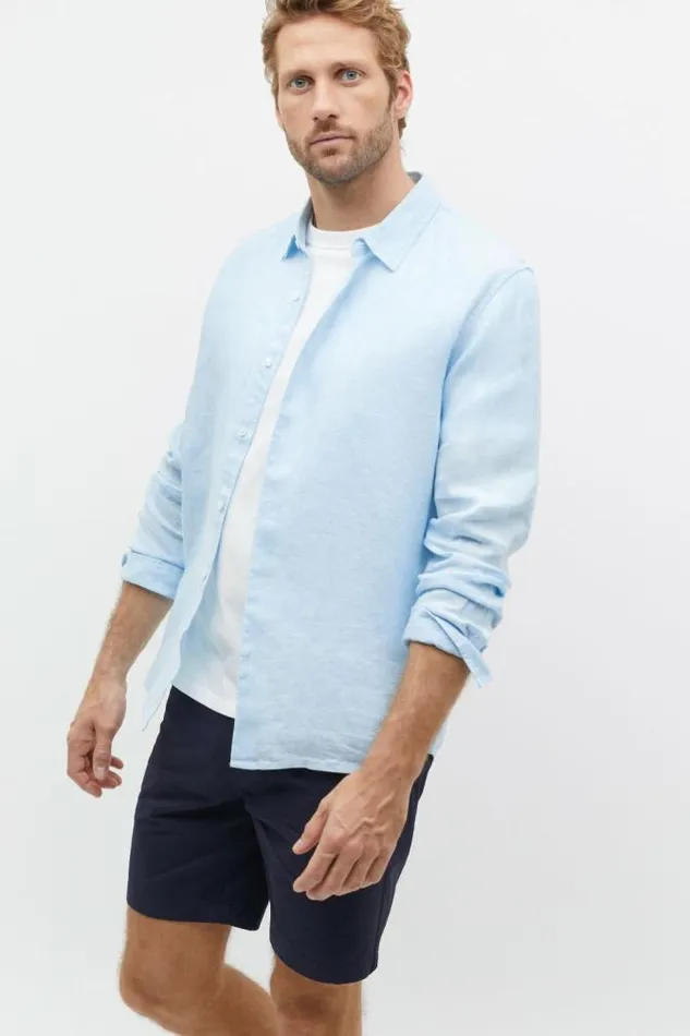Men TShirts and Sweaters Seed Heritage Linen Shirt Clear Blue Crossdye