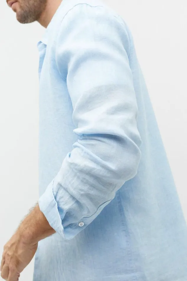 Men TShirts and Sweaters Seed Heritage Linen Shirt Clear Blue Crossdye