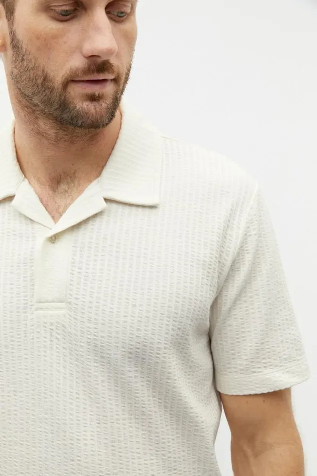 Men TShirts and Sweaters Seed Heritage Tonal Stripe Polo Ivory
