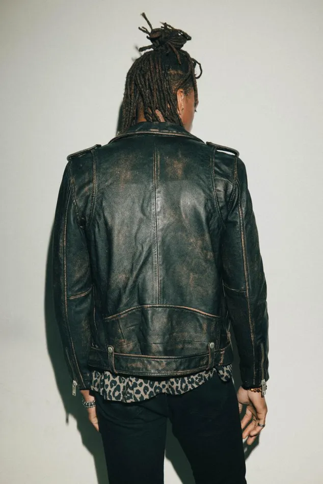 Men The Roadworn Biker Jacket Heavy Relic Black OTHER LEATHER JACKETS