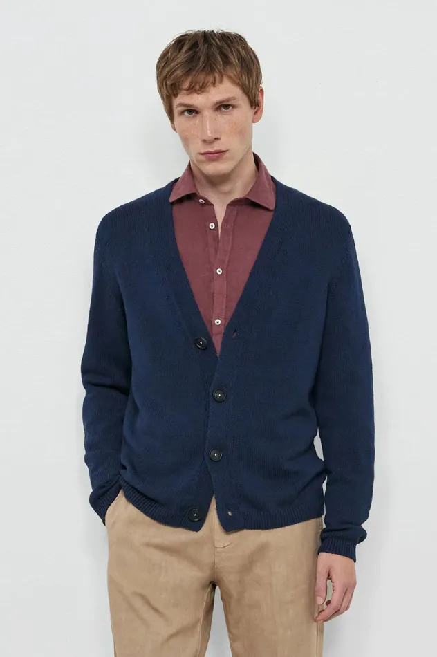 Men TONY 8211 Cotton Silk Cardigan 8211 Blu Massimo Alba Knitwear