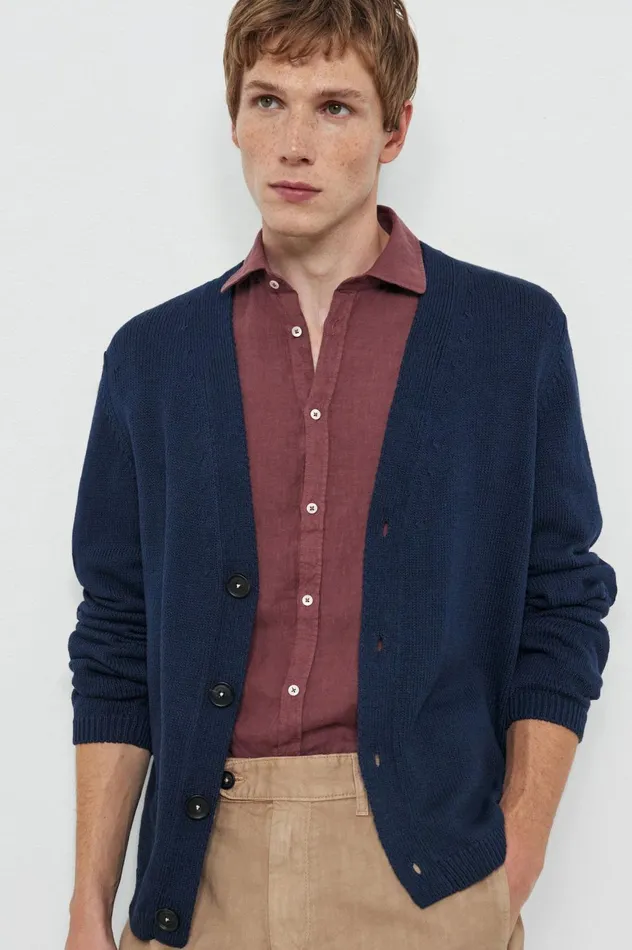 Men TONY 8211 Cotton Silk Cardigan 8211 Blu Massimo Alba Knitwear