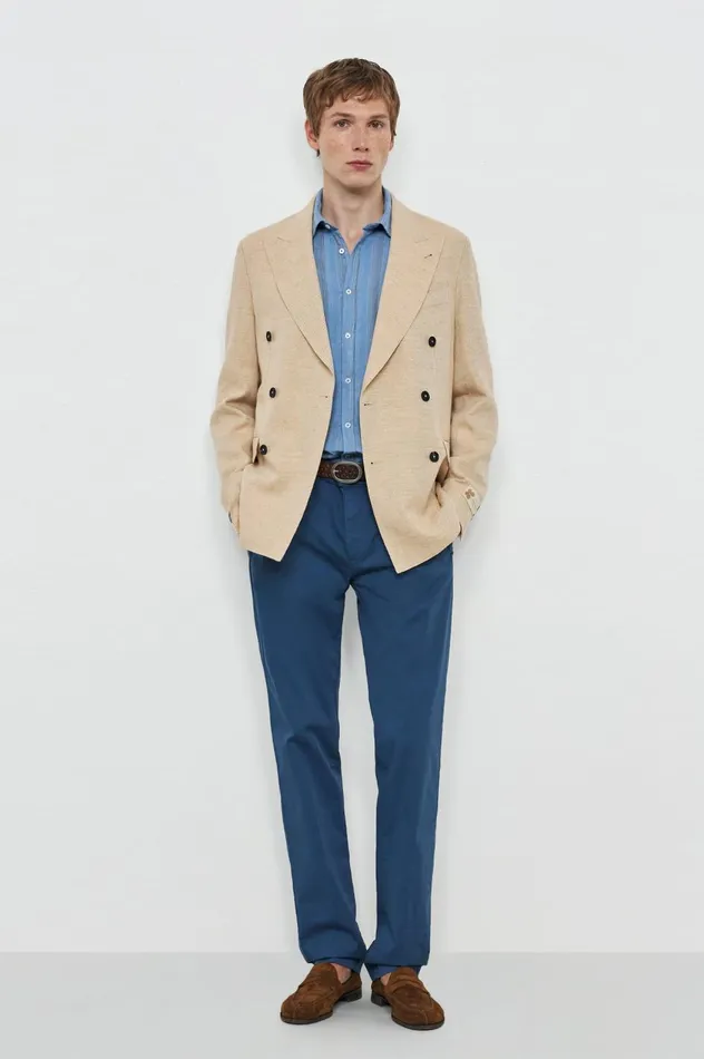 Men WINCH2 8211 Stone Washed Cotton Gabardine Trousers 8211 Oltremare Massimo Alba Trousers and Shorts
