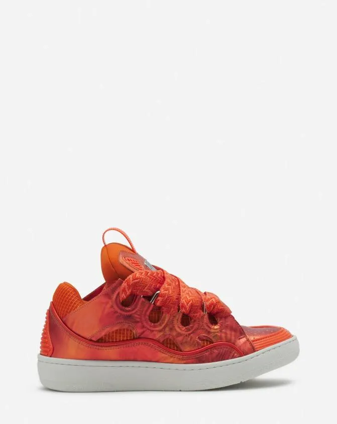MenWomen Curb Lanvin Curb HologramEffect Leather Sneakers Pinkcoral