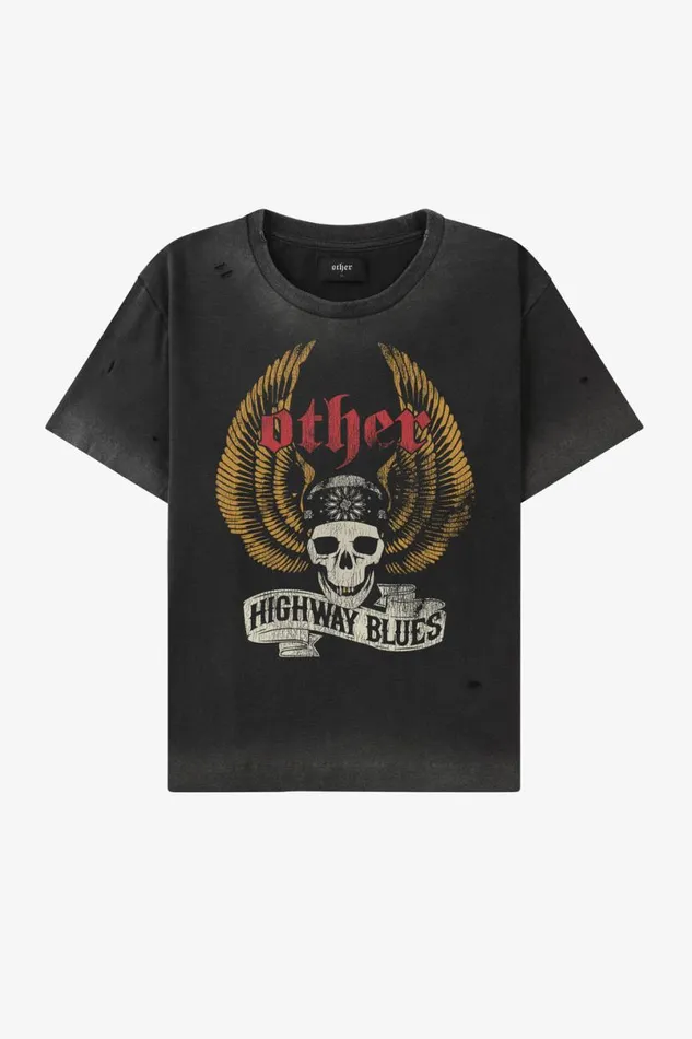 MenWomen Highway Blues Skull Vintage Tee OTHER TEES