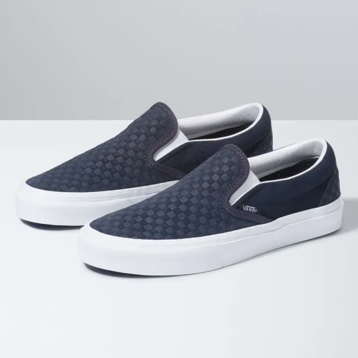 MenWomen Vans Emboss Mini Check Classic SlipOn India InkTrue White Classics Shoes