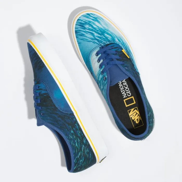 MenWomen Vans National Geographic Authentic OceanTrue Blue Classics Shoes