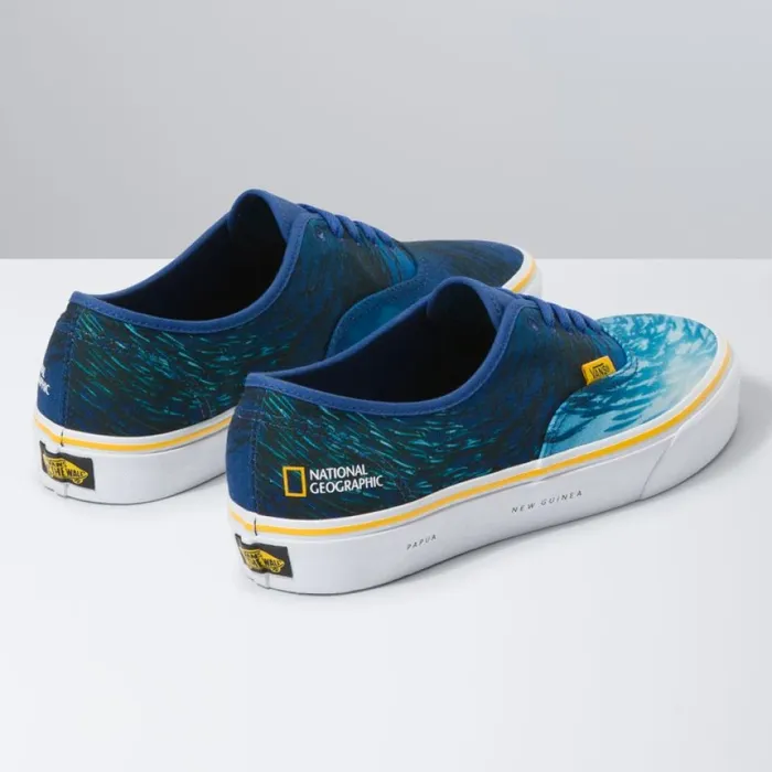 MenWomen Vans National Geographic Authentic OceanTrue Blue Classics Shoes
