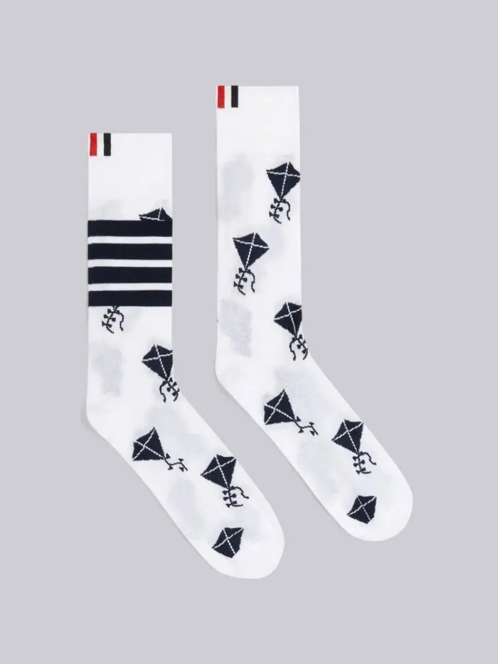 Mercerized Cotton Half Drop Kite Icon 4bar Socks White WomenMen Thom Browne Novelty And Knits