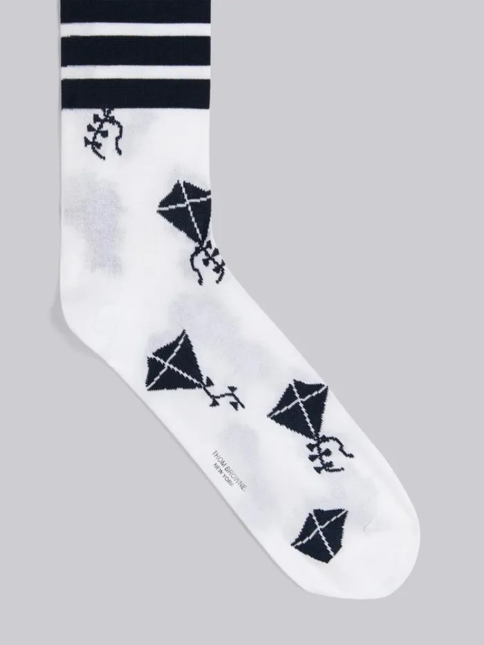 Mercerized Cotton Half Drop Kite Icon 4bar Socks White WomenMen Thom Browne Novelty And Knits