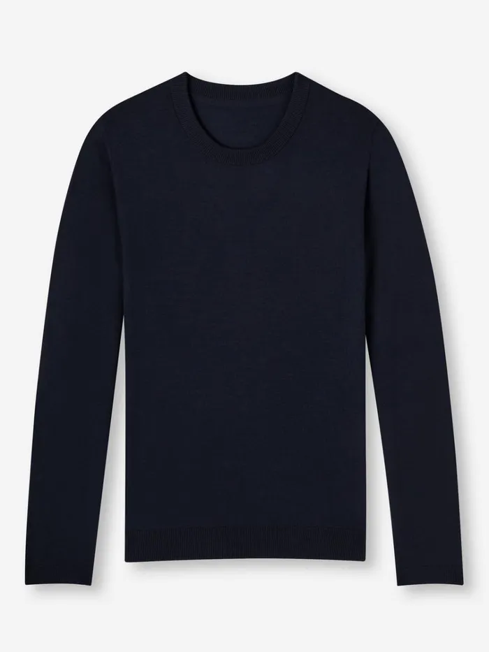 Merino Sweaters and Hoodies Men Derek Rose Sweater Orson Merino Wool Navy
