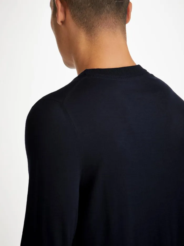 Merino Sweaters and Hoodies Men Derek Rose Sweater Orson Merino Wool Navy