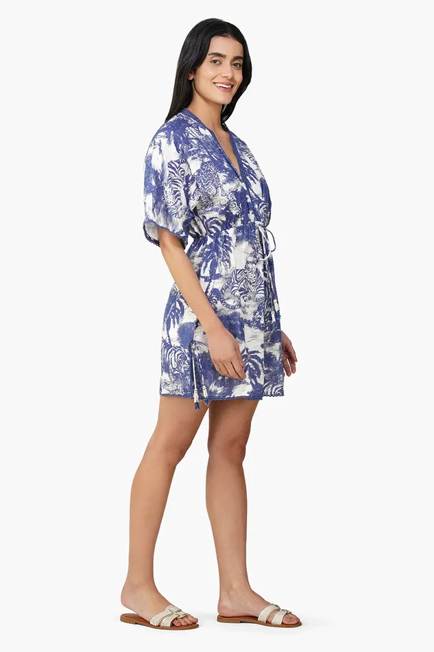 Midnight Blue Jungle Printed Short Dress Midnight Blue Jungle Printed Short Dress