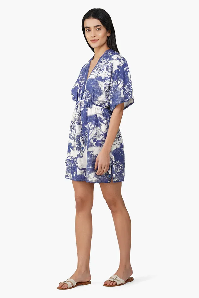 Midnight Blue Jungle Printed Short Dress Midnight Blue Jungle Printed Short Dress
