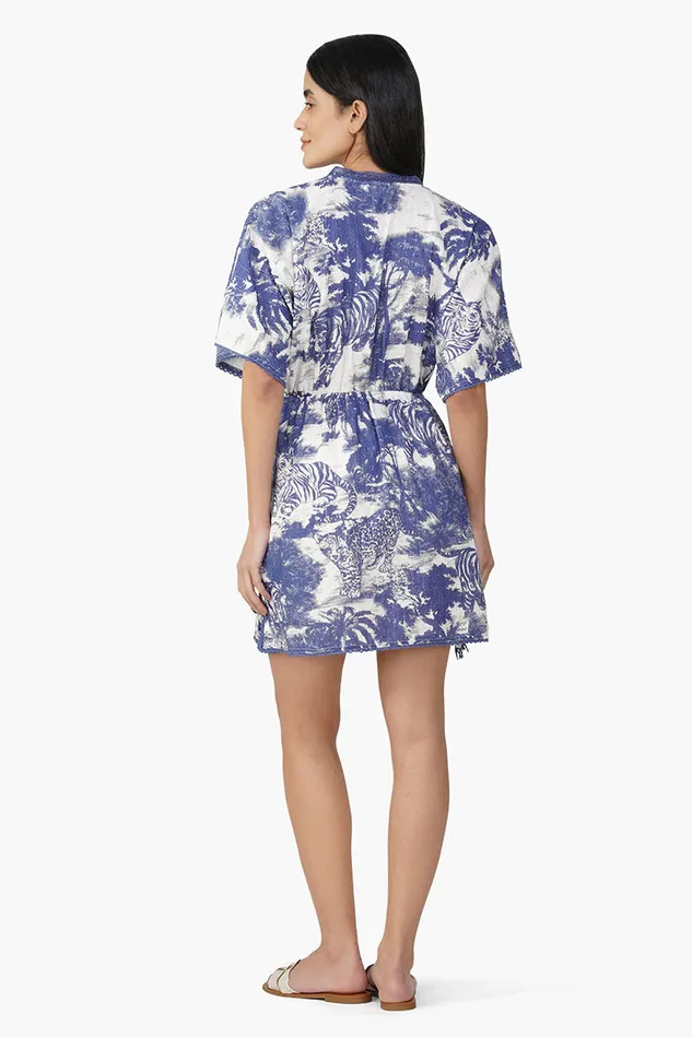 Midnight Blue Jungle Printed Short Dress Midnight Blue Jungle Printed Short Dress