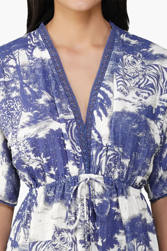 Midnight Blue Jungle Printed Short Dress Midnight Blue Jungle Printed Short Dress