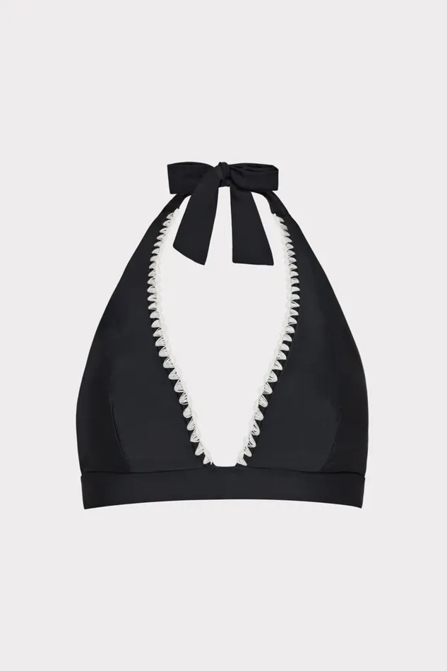 Milly Bikinis Women Crochet Stitch Halter Bikini Top Blackwhite