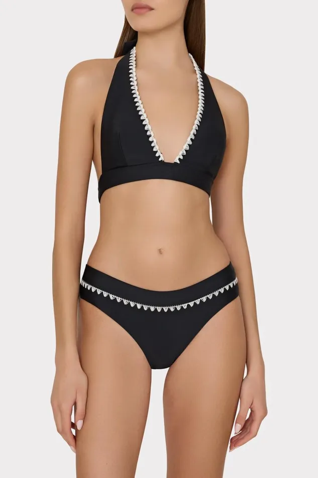 Milly Bikinis Women Crochet Stitch Halter Bikini Top Blackwhite Milly Bikinis Women Crochet Stitch Halter Bikini Top Blackwhite