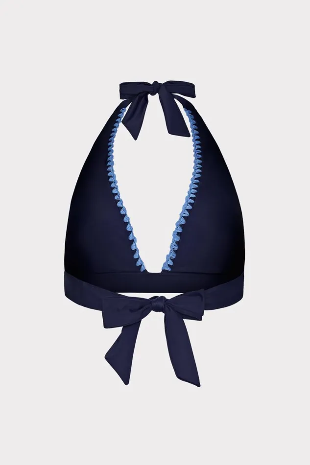 Milly Bikinis Women Crochet Stitch Halter Bikini Top Navyblue Milly Bikinis Women Crochet Stitch Halter Bikini Top Navyblue