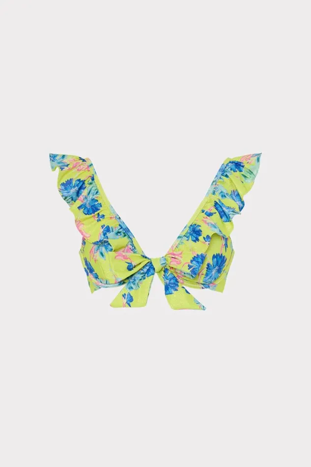 Milly Bikinis Women Floating Cosmos Ruffle Bikini Top Neon Yellow
