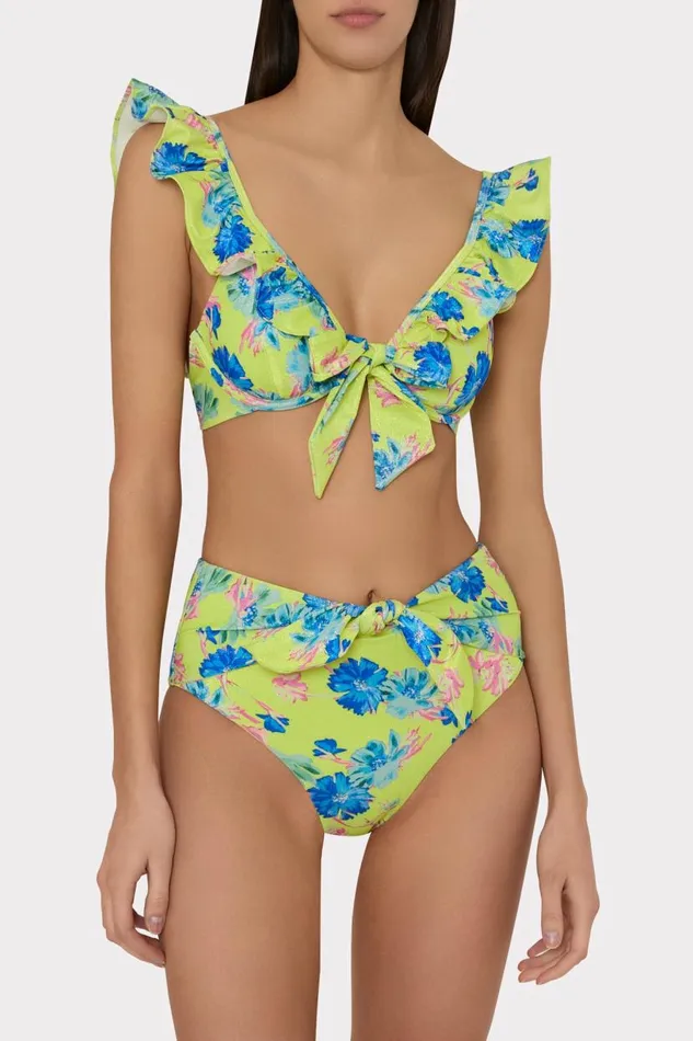 Milly Bikinis Women Floating Cosmos Ruffle Bikini Top Neon Yellow Milly Bikinis Women Floating Cosmos Ruffle Bikini Top Neon Yellow