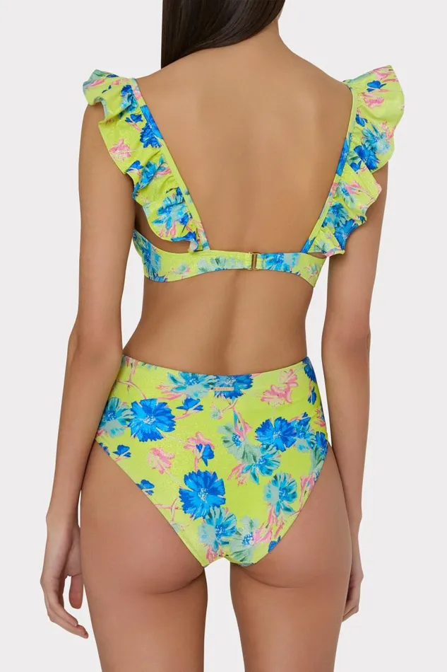 Milly Bikinis Women Floating Cosmos Ruffle Bikini Top Neon Yellow Milly Bikinis Women Floating Cosmos Ruffle Bikini Top Neon Yellow